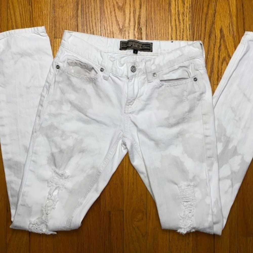 Limited Edition PINK Victoria's Secret White Skinny Jeans Distressed, Tie Dye, 0
